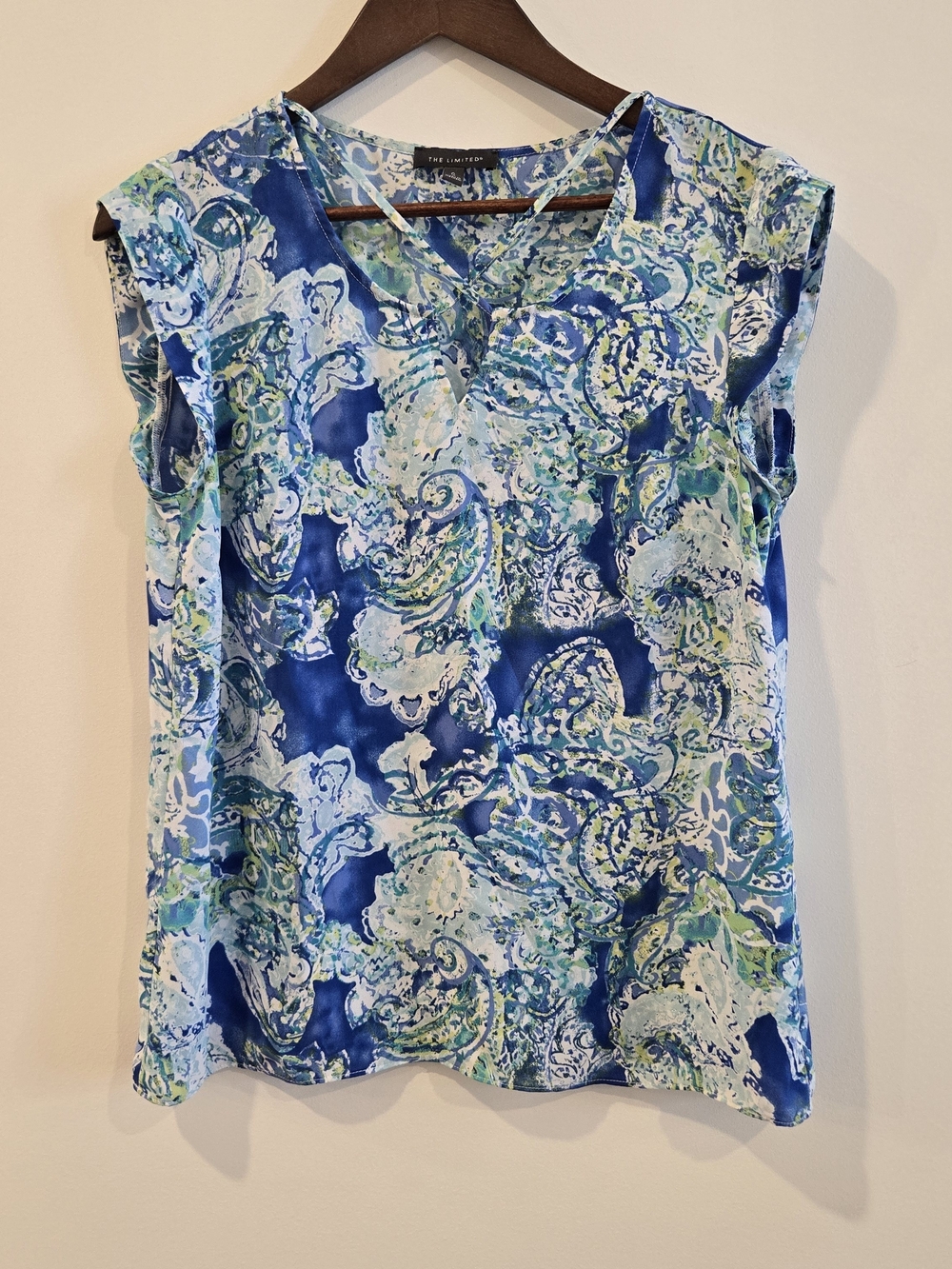 The Limited Blue Paisley Criss Cross Front Blouse Top Shirt Sz S 4 6 Womens